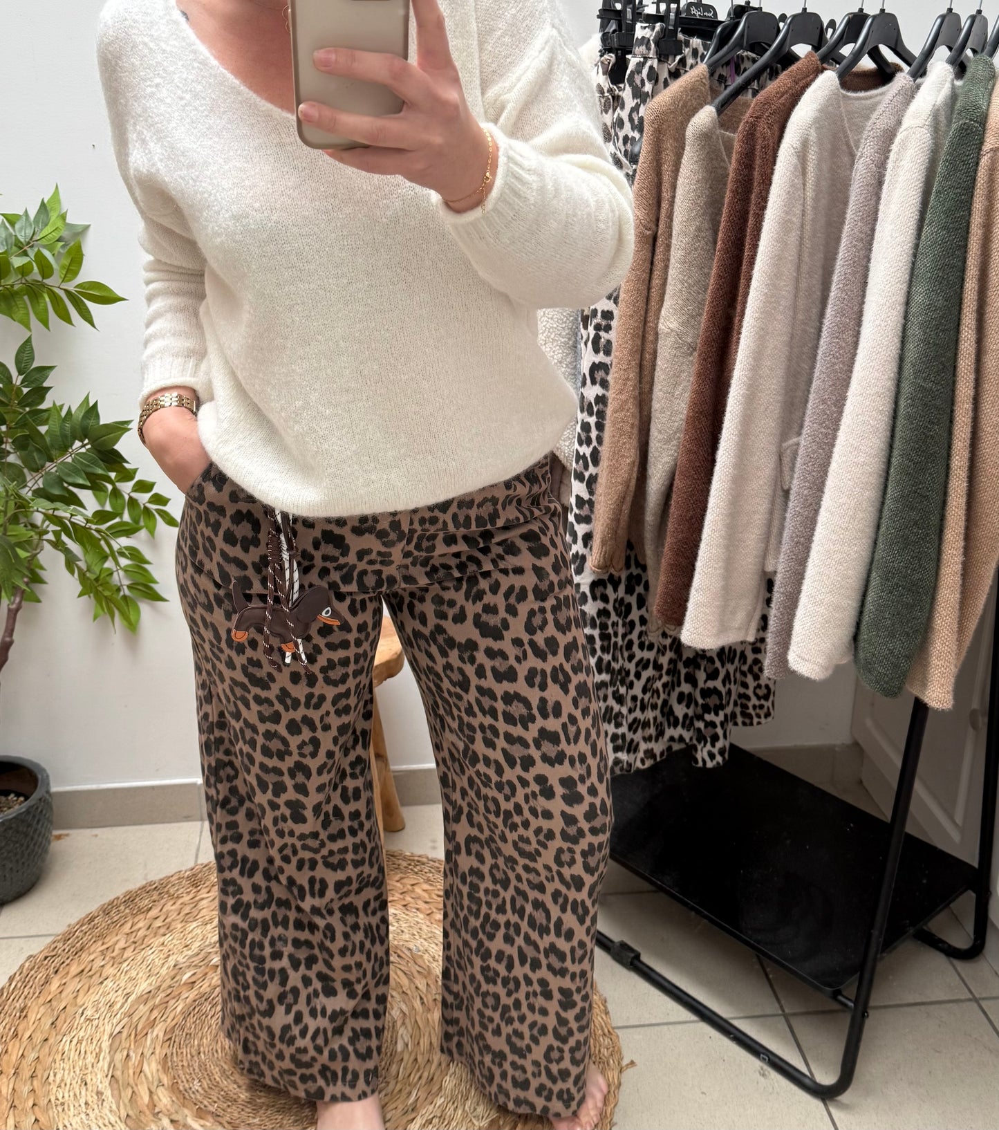 Pantalon large imprimé léopard