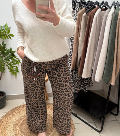 Pantalon large imprimé léopard